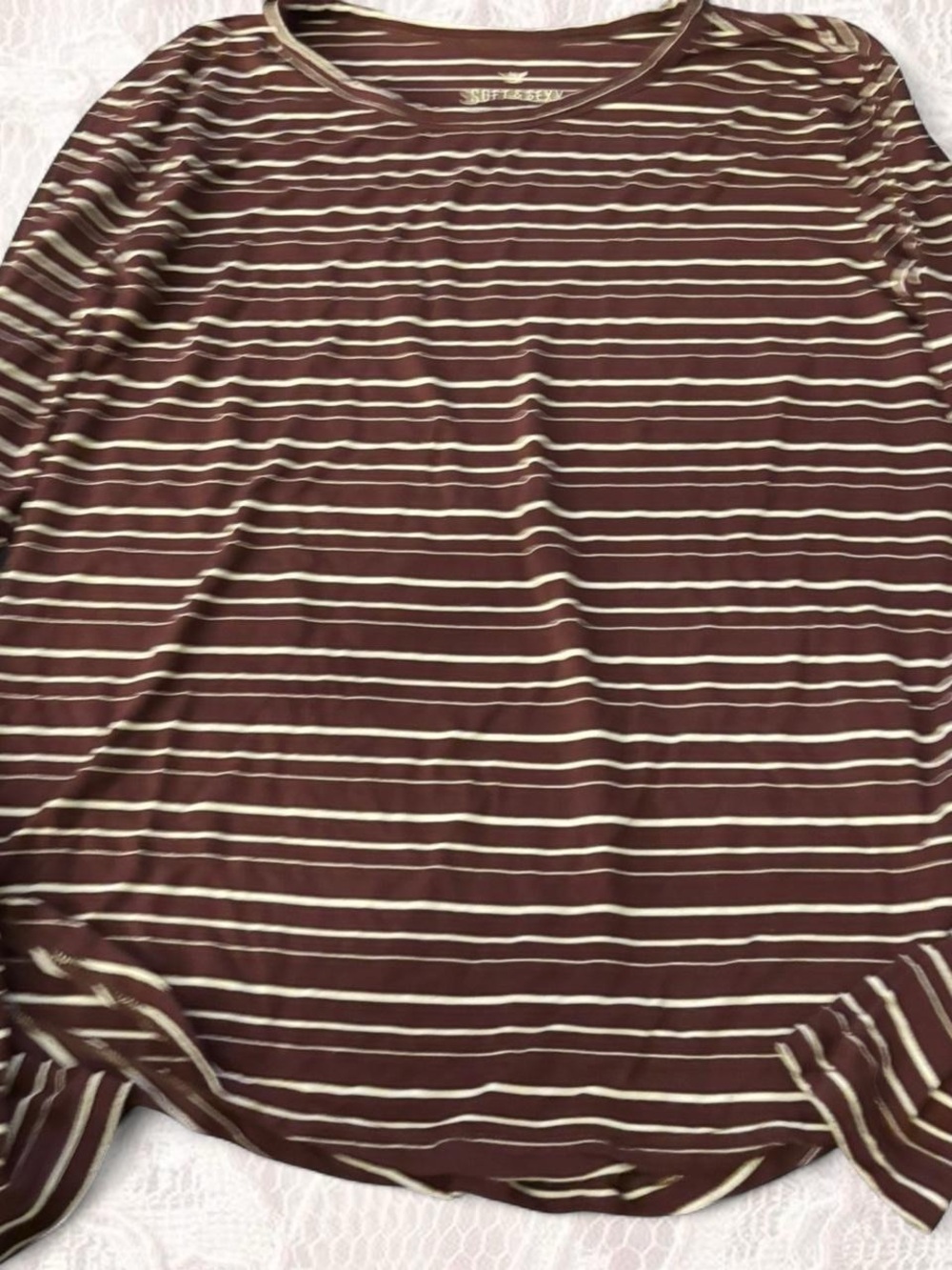 Burgundy and white long sleeve top